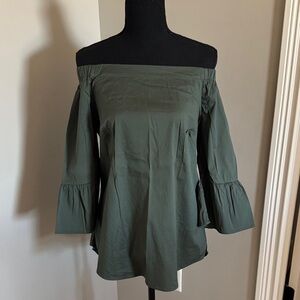 White House Black Market Off-Shoulder Blouse in Olive